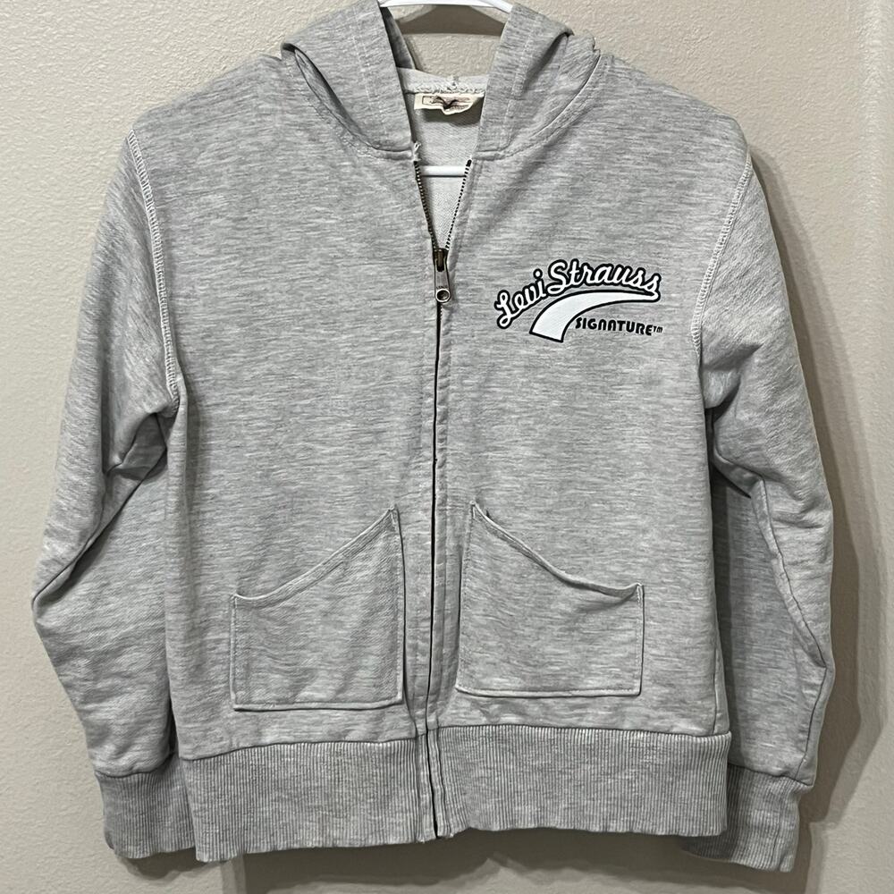 Levi‎ Strauss Girl’s Hooded Sweat Jacket Sz XL(14-16) Gray Zipper